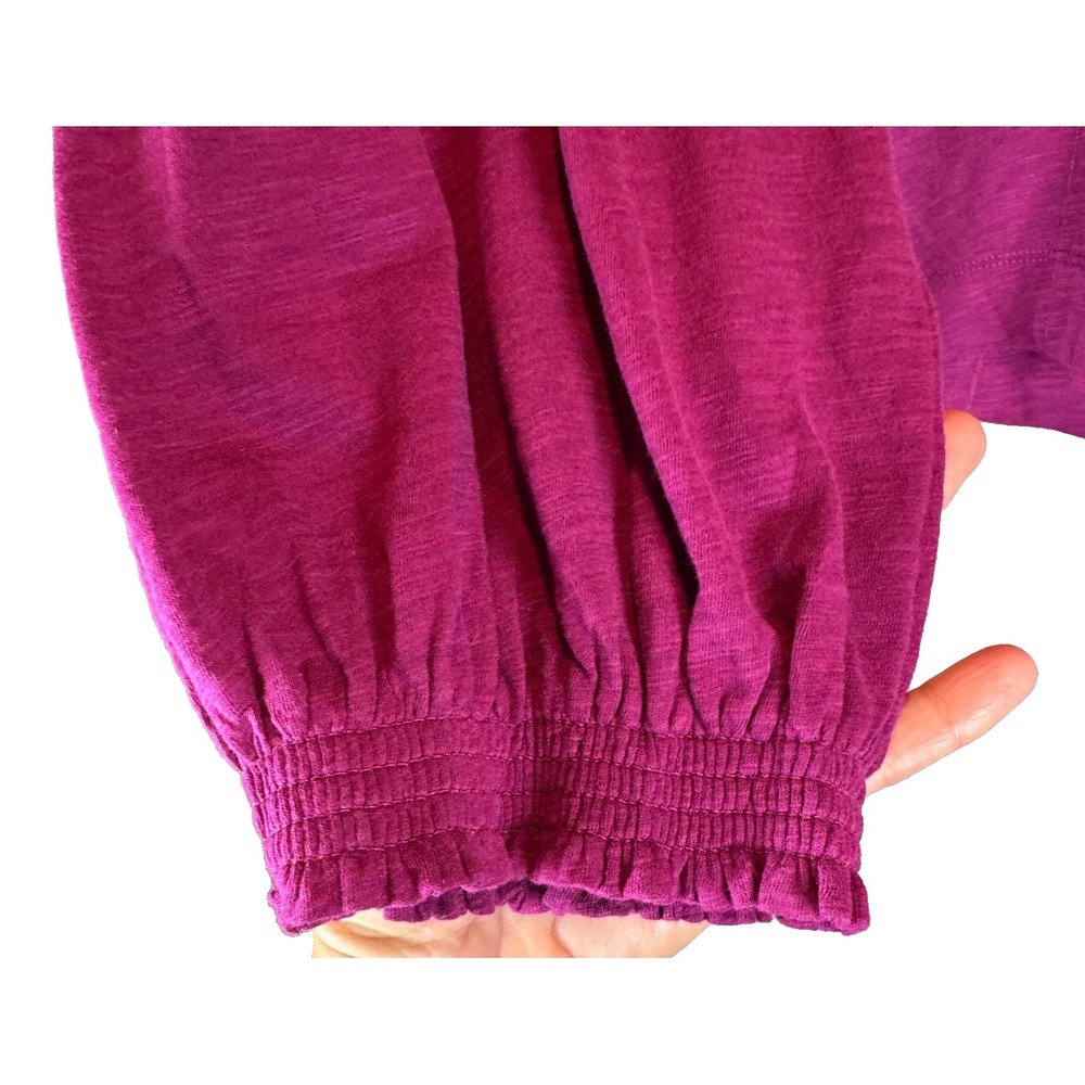 NWT Democracy 2X Plum Lace Inset Cotton Modal Knit Pullover Top Bishop Sleeve - Picture 5 of 12